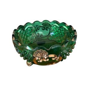 Elegant Green Glass Bowl with Gold Accents / Riverside Glass / Emerald Green